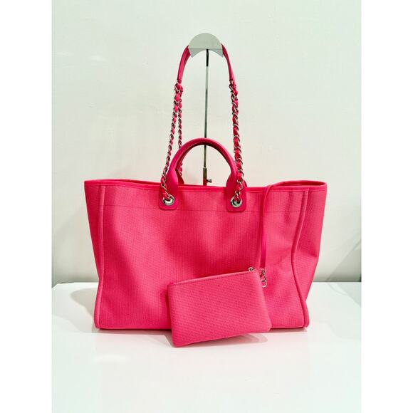 Chanel Deauville Extra Large Neon Pink/Orange  Canvas Tote Shopper Bag - Picture 5 of 16
